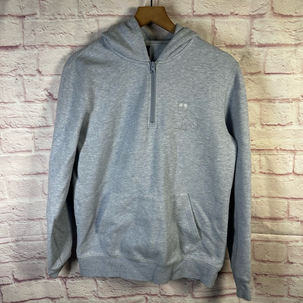 OVO October's Very Own Quarter Zip Hooded Pullover Heather Light Blue Sz Small